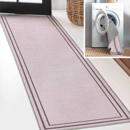 Jonathan Y Sloane Classic 2-Stripe Border Non-Slip Washable Light Purple/Dark Purple 2ft x 8ft Runner Rug WSH125D-28