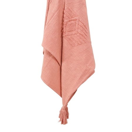 Homeroots 50" X 60" Coral Cotton Woven Ikat Throw Blanket with Tassels 518841