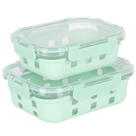 Martha Stewart Elsinore 2 Piece Glass Container Set in Green with Snap Lids 136554.04