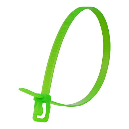 Retyz Reusable Cable Ties, 8 in L, 55 mm Max Bundle Dia., Fluorescent Green, Nylon 6/6, 120 lb Strength WKT-S08FG-TA
