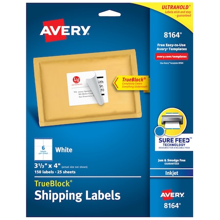 Avery TrueBlock Shipping Labels, Sure F, PK150 8164