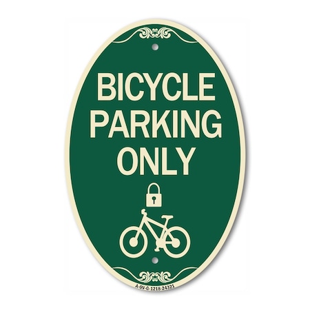 Signmission Bicycle Parking Only With Cycle and Lock Sym, 12 In X 18 In Architectural, Heavy Gauge Aluminum A-OV-G-1218-24321