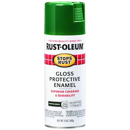 Rust-Oleum Spray Paint, Hunter Green, Gloss, Solvent, 12 oz. 7738830