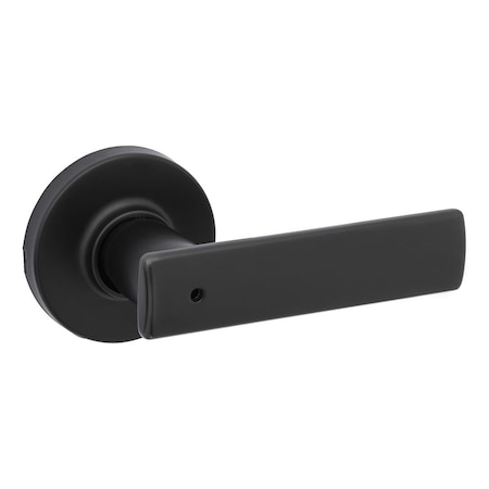 Kwikset Breton Lever with Round Rose Privacy Door Lock with 6AL Latch and RCS Strike Iron Black Finish 300BRNLRDT-514