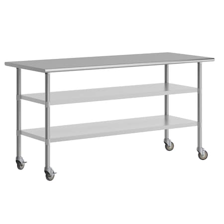 Flash Furniture Reader SS Work Table 30in. x 72in. w/2 Undershelves and 4 Casters, Heavy Duty Food Prep Worktable NH-WT-GU-3072-CAS-GG