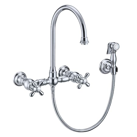 Whitehaus Collection Vintage III Plus Wall Mount Faucet with a Long Gooseneck Swivel Spout, and Solid Brass Side Spray WHKWCR3-9301-NT-C