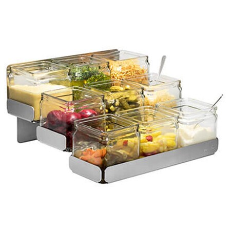 Rossetto Rosseto  Condiments Station 3 Levels 9 Glass Jars Stainless Steel Holder, 12.6 x 12.4 x 6.9 in. SM323