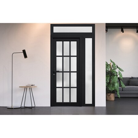 Vdomdoors Front Exterior Prehung FiberGlass Door Frosted Glass / Manux 8312 Matte Black / Sidelight and Trans MANUX8312EXD-BLK-W36+16 x H80+16-LH