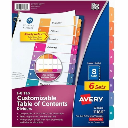 Avery Dividers, Index, Ready, 1-8 6PK AVE11186