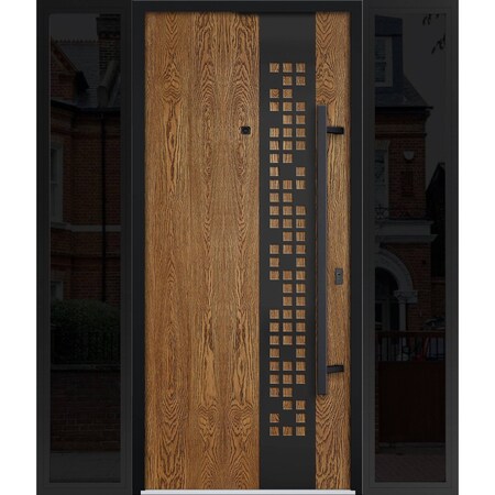 Vdomdoors Steel Door Deux 6678 Natural Oak 2 Sidelight Exterior Windows Sidelites/ Entry Door Painted W12+36+ DEUX6678EXD-OAK-W12+36+12 x H80-LH-I
