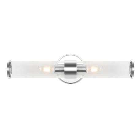 Jonathan Y Cecil 23" 2-Light Tall Cylinder Iron/Striped Glass Modern Mid-Century LED Vanity, Chrome JYL3538A
