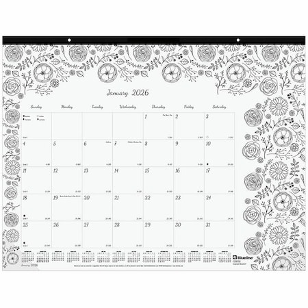 Blueline Monthly Desk Pad Calendar, DoodlePlan Coloring Pages, 22 x 17, 12-Month (Jan to Dec): 2025 C2917311