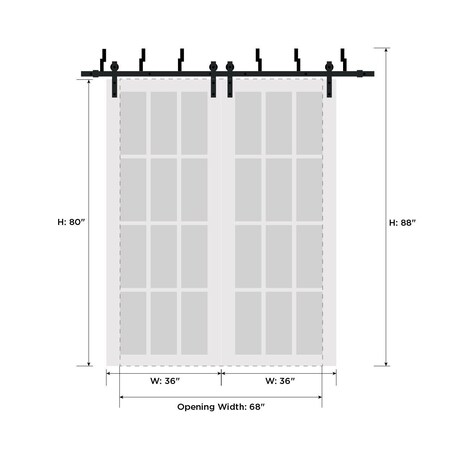 Sartodoors Barn Bypass Interior Door, 72" x 80", White QUADRO4055BBB-WS-72