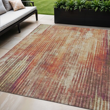Homeroots 5' X 8' Orange Beige And Taupe Striped Washable Indoor Outdoor Area Rug 577260