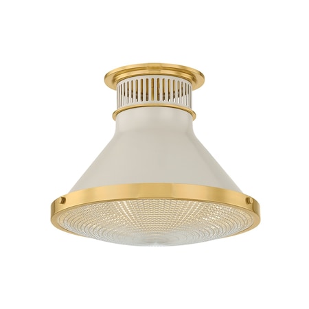 Hudson Valley Lighting Highclere 12.75 in. Flush Mount in Aged Brass/Off-White by Mark D. Sikes MDS2402-AGB/OW