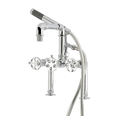 Kingston Brass 7" Center Deck-Mount Clawfoot Tub Faucet with Knurled Handle and Hand Shower, Polished Chrome AE6401RKX