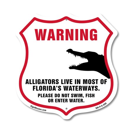 Signmission Alligator Warning Shield Sign Warning Al, 6 Inch X 6 Inch, Plastic Sign SHI-P-6-359