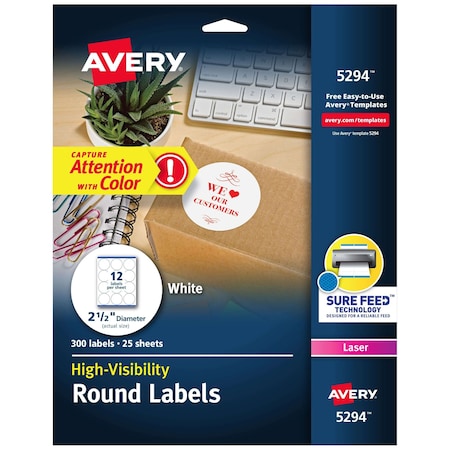 Avery High Visibility Round Labels with, PK300 5294