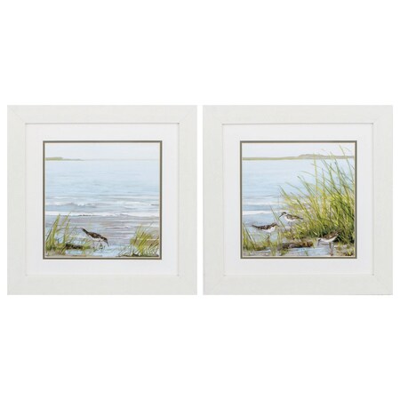 Homeroots 19" X 19" White Frame Afternoon On Shore, Set Of 2, 2PK 365267