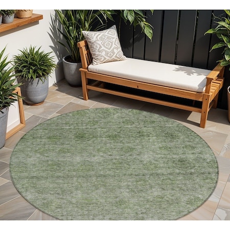 Homeroots 8' Olive Green And Beige Round Floral Washable Indoor Outdoor Area Rug 605731