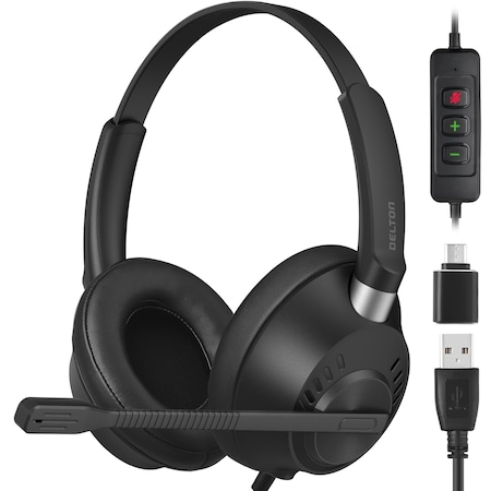 Delton Noise-Canceling Stereo Over-the-Ear Headset with USB Type-A - Black 42Y