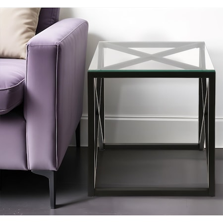 Homeroots 22" Black And Clear Glass And Steel Square End Table 543842