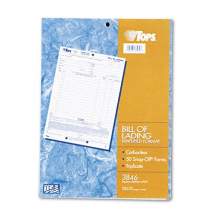 Tops Bill of Lading 16Line Carbonless 3Part 50 Loose Form Sets/Pk 3846