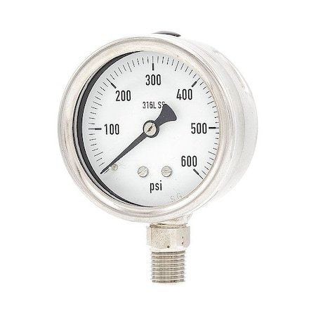 Zoro Select Pressure Gauge, 1/4 in NPT, Bottom Location PRO-311D-254P