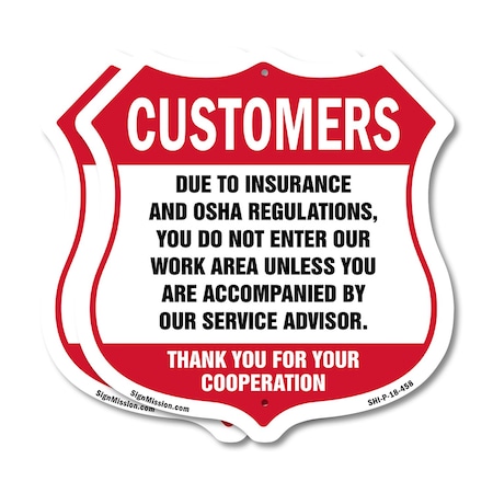 Signmission Restricted Area Shield Sign Customers Du, 18 inch X 18 inch, Plastic Sign, 2PK SHI-P-2PACK-18-458