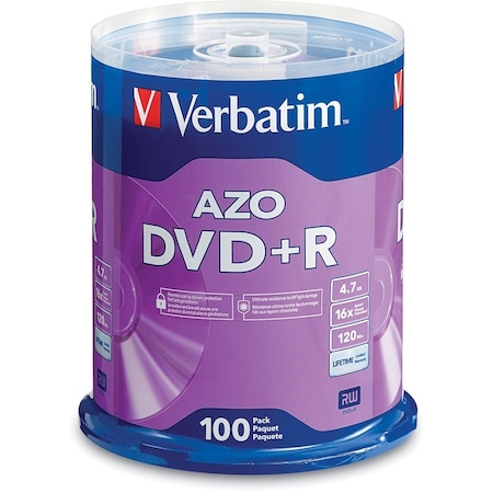 Verbatim Americas VERBATIM AZO DVD+R 4.7GB 16X WITH BRANDED SURFACE-100PK SPINDLE 95098