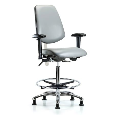 Blue Ridge Ergonomics Vinyl Clean Room Chair, Adjustable Arms BR-NCR-VHBCH-MB-CR-T1-A1-CF-RG-8840