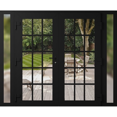 Vdomdoors Front Exterior Prehung Metal-Plastic Double Doors Clear Glass / MANUX 8151 Matte Black / Office Com MANUX8151DEXD-BLK-W12+72+12xH80-RH-I