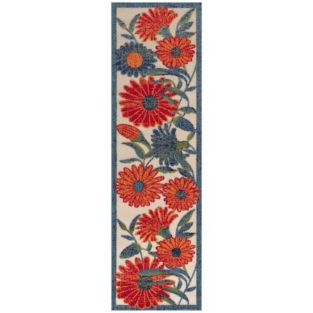 Homeroots 8' Ivory Orange Blue And Green Floral Indoor Outdoor Runner Rug 548048