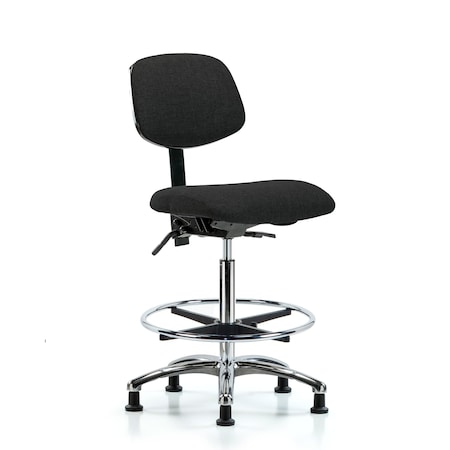 Blue Ridge Ergonomics Chair, Fabric, Hi Bench, Chr CF Glides, Blk, No Arms, 26" to 35-1/2" Height, Black BR-FHBCH-CR-T0-A0-CF-RG-F42
