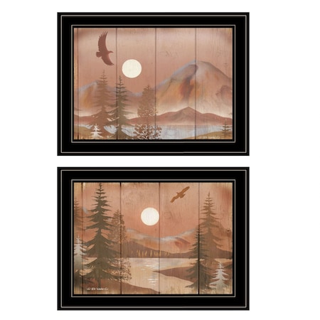 Homeroots Set Of Two Full Moon I and II 2 Black Framed Print Wall Art, 2PK 407189