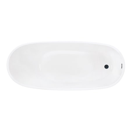 Kingston Brass 63" Acrylic Oval Single Slipper Freestanding Tub with Drain, Glossy White/Matte Black VTRS632927C310