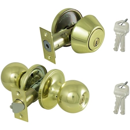 Prosource Deadbolt and Entry Lockset, Turnbutton Lock, Saturn Design, Polished Brass, 3 Grade, Brass B37B1-PS