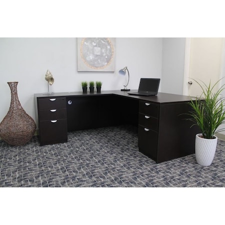 Boss Office Products BOSS 71" Executive L-Shape Desk Group, Dual File Peds in Mahogany Finish GroupA11-MOC