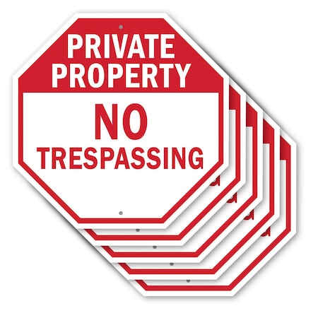 Signmission Private Property No Trespassing, 10 inch X 10 inch, Aluminum Metal Signs, 5PK OC-A-5Pack-10-142