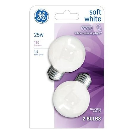 Ge Industrial Solutions Incandescent Bulb, 25 W, G16.5 Lamp, Medium E26 Lamp Base, 180 Lumens, 2PK 31107