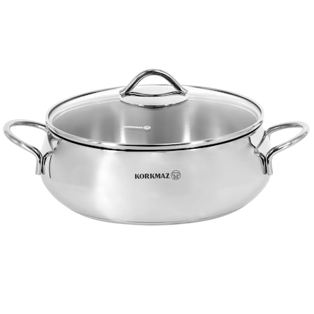 Korkmaz Tombik 5 Liter Stainless Steel Low Casserole in Polished Silver A1078