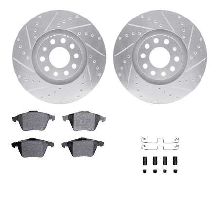 Dynamic Friction Co DFC Rotors-Drilled & Slotted-Silver w/ EURO 5000 Ceramic Brake Pads Incl Hdw 7612-73032