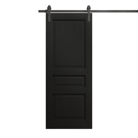 Sartodoors Modern Barn Door 36 x 84 inches, Ego 5012 Painted Black Oak, 6.6FT Rail Track Heavy Hardware Set , EGO5012BD-B-CHK-3684