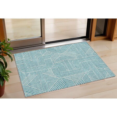 Homeroots 3' X 5' Teal Blue And Ivory Abstract Washable Indoor Outdoor Area Rug 594959