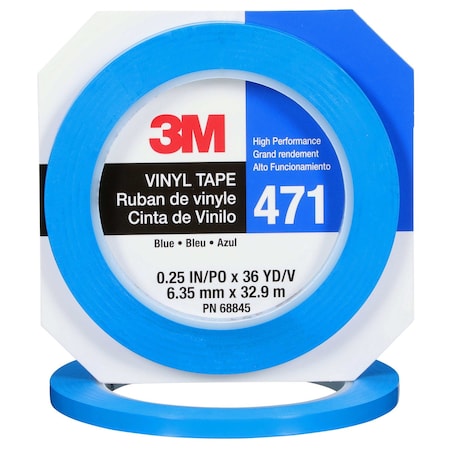 3M Film Tape, Vinyl, Blue, 1/4In x 36 Yd, PK144 61192