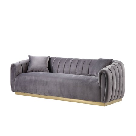 Homeroots 84" Gray Velvet Sofa And Toss Pillows 491011