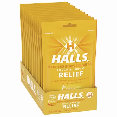 Halls Triple Action Cough Drops, Honey-Lemon, 30/Bag, PK12 03 12546 62183 00