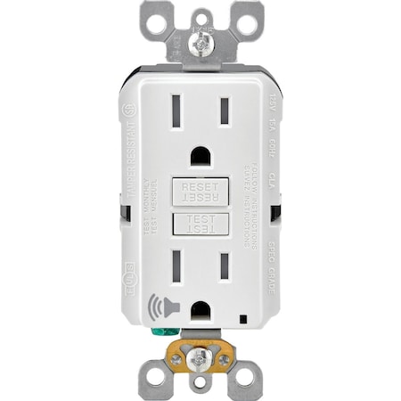 Leviton SmartLockPro Audible Trip Alert 15A White Residential Grade 5-15R Self-Test GFCI Outlet R92-GFTA1-0KW
