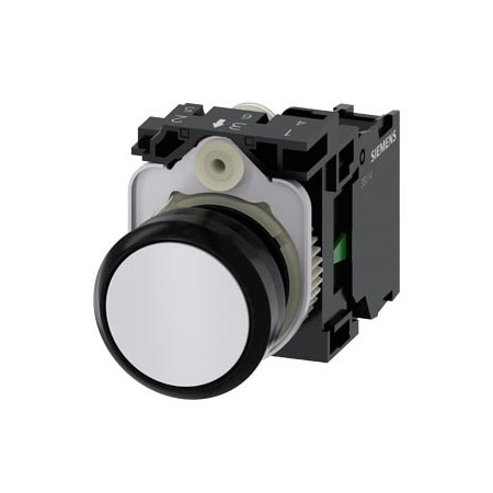 Siemens Pushbutton, 22 mm, round, plastic, white, pushbutton, flat 3SU1100-0AB60-1BA0-ZY19