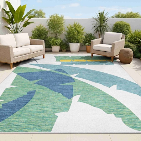 Jonathan Y Shelby Coastal Vintage Abstract Palm Leaf Green/Cream 5 ft. x 8 ft. Indoor/Outdoor Area Rug TSN403B-5